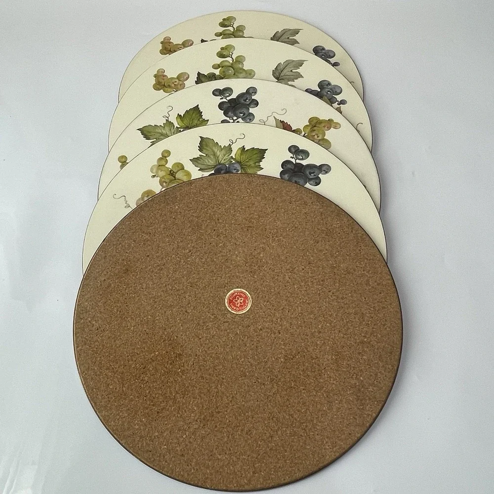 Vintage Pimpernel Round Table Placemats Grape Cluster Cork Back Set Of 5 England